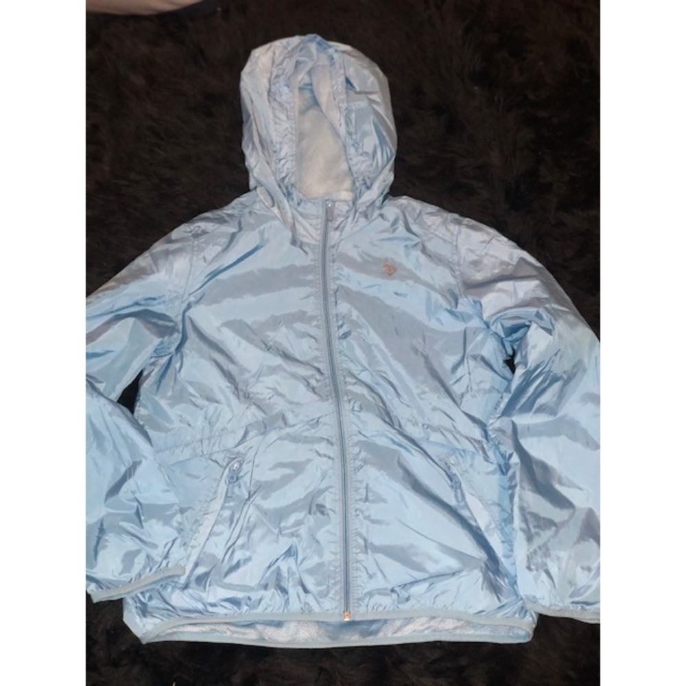 U.S. Polo Assn. Sz L Women's Mesh Windbreaker Jacket Virtual Blue large